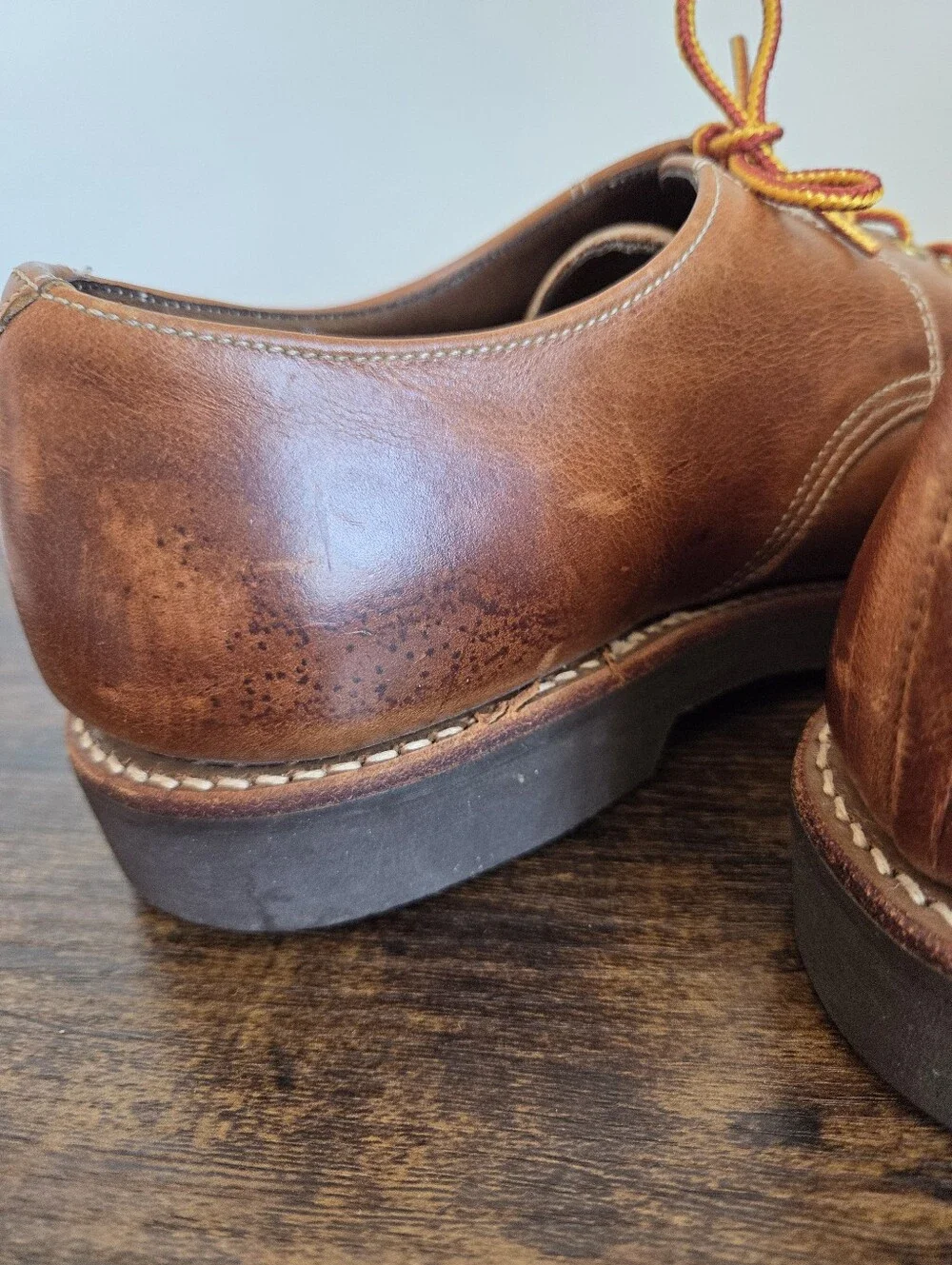 Vintage Leather Shoes Men Oxford Derby Lace Up Brown Cognac Preppy Heritage 8.5